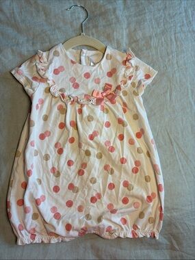 Mayoral 12-18 Months Pink Polka Dot Bubble Romper with Ruffle and Bow Cotton